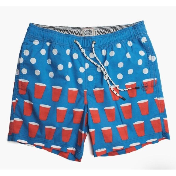Party Pants Board Shorts Swim Trunks Beer Pong Red Solo Cup Size L (34-36) NEW - Picture 1 of 4